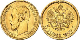 RUSSLAND. 
ZARENREICH. 
Nikolaus II. 1894-1917. 5 Rubel 1900 3b. Schlumb.&nbsp; 221, Fr.&nbsp; 162. . 

GOLD vz