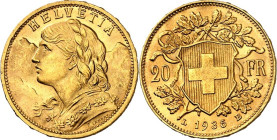 SCHWEIZ. 
EIDGENOSSENSCHAFT. 
20 Franken 1935 L-B. Fr. 499, Schl. 49. . 

GOLD vz-St