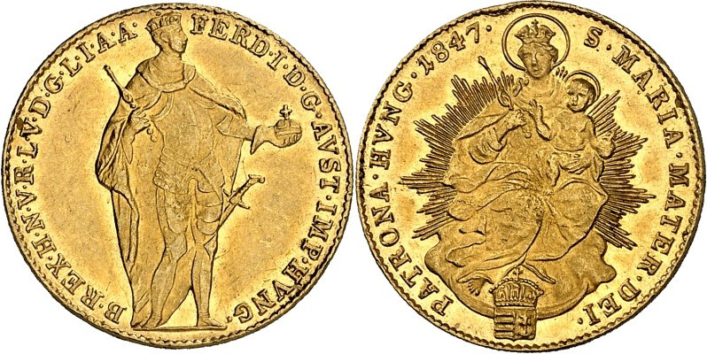 UNGARN. 
KÖNIGREICH. 
Ferdinand I. 1835-1848. Dukat 1847. F. 83, Schl. 27a, J....