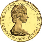 BRITISCHE JUNGFERN-INSELN. 
100 Dollars 1975 Elisabeth II. / Seevogel. F. 1, K-M. 7. . 

GOLD P.P.Or. Etui, verschweißt