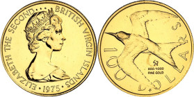 BRITISCHE JUNGFERN-INSELN. 
100 Dollars 1975 Elisabeth II. / Seevogel. F. 1, K-M. 7. . 

GOLD P.P.Or.verpackt