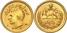 IRAN. 
Mohamed Reza Pahlevi 1942-1979. Lot: 1 Pahlewi AH1339, 1/2 Pahlewi 1251, 1/4 Pahlewi 1332, Ahmed 1/5 TomanNP?. Fr.&nbsp; 101, 102, 104. 4 Stüc...