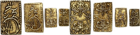 JAPAN. 
LOT. 2 Bu (Ni-Bu) o.J. (1856-60) Meiji, 5,60g. F.20 KM C21b; 1 Bu (Ichhi-Bu) (1868-69) 19x12mm 2,97g. Meiji KM 20; 2 Shu (Ni Shu) (1832-1858)...
