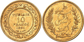 TUNESIEN. 
Französ. Protektorat. 10 Francs 1891. F. 13. . 

GOLD vz-