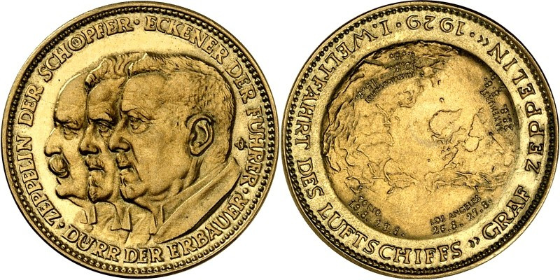 VERKEHRSWESEN. 
ZEPPELIN. 
Medaille 1929 auf die 1. Weltfahrt des Luftschiffes...