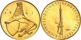 EUROPA. 
SCHWEIZ. 
ZÜRICH Medaille 1963 (v. F. Fischer) a.d. Eidgenössische Schützenfest. Au-32,5mm 27g (900). . 

GOLD St