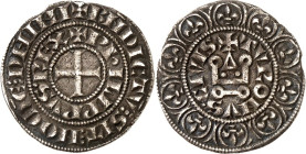 FRANKREICH. 
Philippe IV. le bel 1285-1314. Maille tierce à l'O rond (1/3 Tournose) (1306) 1,20g. Außen-Us. endet DHINI Kreuz in doppelter Us. / Kast...