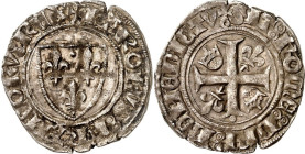 FRANKREICH. 
Charles VI. 1380-1422. Blanc Guénar 5. Emission (1417) 3,01g , mit Punkt im Schild oben, Wappen mit 3 Lilien / Fußkreuz m. Winkellilie u...