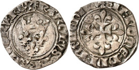 FRANKREICH. 
Charles VI. 1380-1422. Gros dit"Florette" o.J. (1417) 2,89 g. 2. Emmission. Krone über 3 Lilien / Lilienkreuz. Dup. 387A, Laf. 39402, Ci...