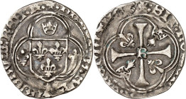 FRANKREICH. 
Charles VIII. 1483-1498. Blanc à la couronne (Douzain) o.J. (1491) 2,61g. Oben beidseitig Hermelinfunke. Wappenschild im 3-Pass, oben Kr...