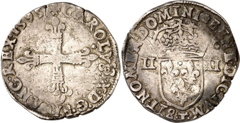 FRANKREICH. 
Charles X., König der Katholischen Liga 1589-1590. Quart d'écu, po...