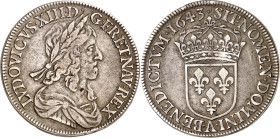 FRANKREICH. 
Louis XIII. 1610-1643. Demi Ecu 1643 A Paris, Belorb. Brb. n.r. / Gekr. Wappen, oben Punkt. Dup. 1353, Gad. 50. . 

ss