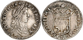 FRANKREICH. 
Louis XIV. 1643-1715. 1/12 Ecu au buste juvénile du Dauphinè 1660 Z Limoges. Belorb. Brb. n.r. / Gekr. quadrieretes Wappen. Gad. 115. R....