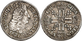 FRANKREICH. 
Louis XIV. 1643-1715. 1/12 Ecu aux 8 L 1691 A Paris. Büste n.r. / 8 gekrönte L ins Kreuz gestellt. Gad. 118. . 

l. just., ss