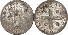 FRANKREICH. 
Louis XIV. 1643-1715. 30 Deniers aux 2 L couronnés 1710 AA Metz. Gekr. LL / Kronenkreuz, i. d. Winkeln Lilien. Gad. 102. . 

s/ss