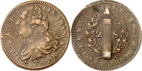 FRANKREICH. 
Constitution 1791-1792. Me-2&nbsp;Sols 1792 BB Straßburg, FRANCAIS. Gad. 24, KM 603.9. . 

ss-