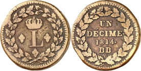 FRANKREICH. 
Belagerung von Antwerpen unter Napoleon I. und Louis XVIII. 1814. Br-10 Centimes 1814 R Belagerungs-Notgeld. LL im Lorbeerkranz ANVERS -...