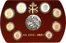 ITALIEN. 
KIRCHENSTAAT / VATIKAN. 
Johannes Paul II. 1978-2005. Euro-Kursmünzensatz 2004/XXVI 1 C.-2 Euro u. Ag. Medaille St. KM&nbsp; PS&nbsp;17. ....