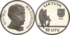 LITAUEN (LITHUANIA). 
Zweite Republik. 
50 Litu 1995 Ag, Ciorlionis. KM&nbsp; 99. . 

P.P.