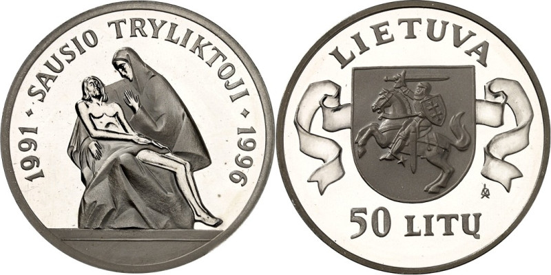 LITAUEN (LITHUANIA). 
Zweite Republik. 
50 Litu 1996 Ag, 13. Jan. 1991, Madonn...