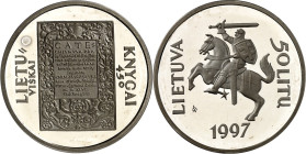 LITAUEN (LITHUANIA). 
Zweite Republik. 
50 Litu 1997 Ag, 1. Buch in Litauen. KM&nbsp; 104. 23,3g , 925 fein. 

P.P.