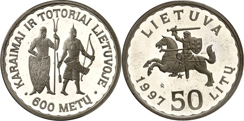 LITAUEN (LITHUANIA). 
Zweite Republik. 
50 Litu 1997 Ag, 600 J. Tataren. KM&nb...