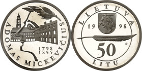 LITAUEN (LITHUANIA). 
Zweite Republik. 
50 Litu 1999 Ag, 200 J. Geb. Adam Mickievicz. KM&nbsp; 114. 23,3g , 925 fein. 

P.P.
