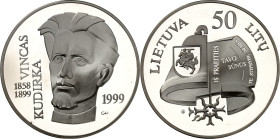 LITAUEN (LITHUANIA). 
Zweite Republik. 
50 Litu 1999 Ag, 100. Todestag Vincas Kudirka. KM&nbsp; 119. 28,28g , 925 fein. 

P.P.