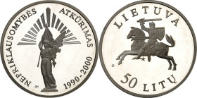 LITAUEN (LITHUANIA). 
Zweite Republik. 
50 Litu 2000 Ag, 10 Jahre Unabhängigkeit. KM&nbsp; 122. 28,28g , 925 fein. 

P.P.