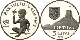 LITAUEN (LITHUANIA). 
Zweite Republik. 
5 Litai 1998 Ag, Unicef. KM&nbsp; 127. 28,28g, 925 fein. 

P.P.