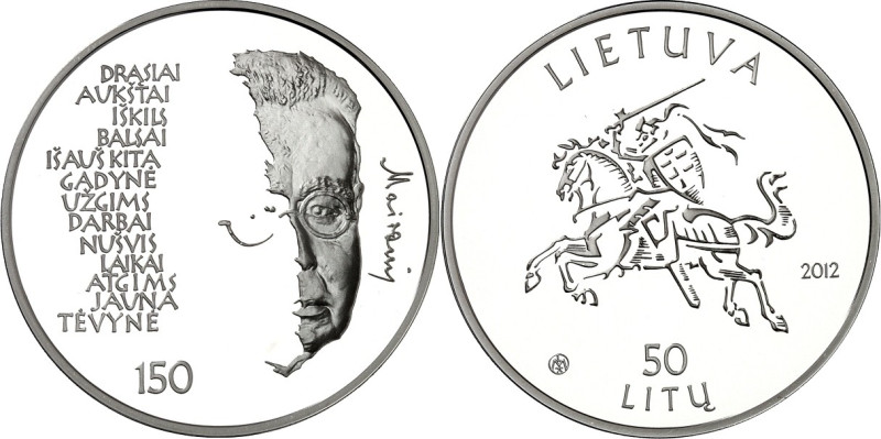 LITAUEN (LITHUANIA). 
Zweite Republik. 
50 Litu 2012 Ag, 150. Geb. Jona Mairon...