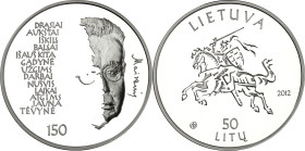 LITAUEN (LITHUANIA). 
Zweite Republik. 
50 Litu 2012 Ag, 150. Geb. Jona Maironis. KM&nbsp; 192. 28,28g , 925 fein. 

P.P.