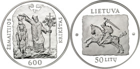 LITAUEN (LITHUANIA). 
Zweite Republik. 
50 Litu 2013 Ag, 600 J. Christentum. KM&nbsp; 194. 28,28g , 925 fein. 

P.P.