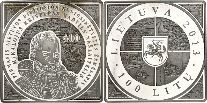 LITAUEN (LITHUANIA). 
Zweite Republik. 
100 Litu 2013 Klippe Ag, 400 J. 1. Lan...