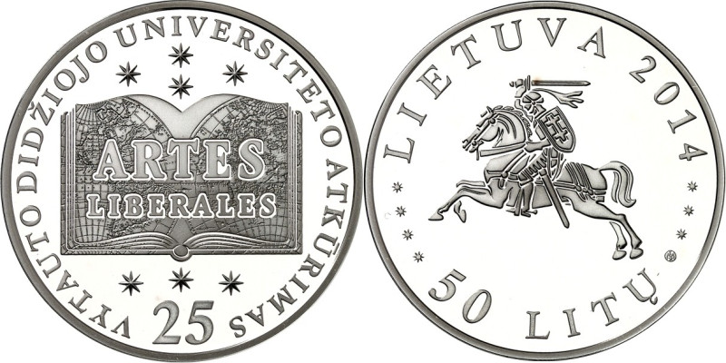 LITAUEN (LITHUANIA). 
Zweite Republik. 
50 Litu 2014 Ag, Universität. KM&nbsp;...