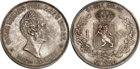 NORWEGEN. 
Oscar I. 1844-1859. Speciedaler 1847 Kopf n.r./ Wappen im Eichenkranz. ABH. 2, KM&nbsp; 317. . 

vz-St