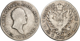 POLEN. 
Unter Russland. 
Alexander I. 1815-1825. 5 Zlotych 1817 Mmz.I-BKopf n. r. / Gekrönter Doppeladler. Gum.&nbsp; 2521, Kam./Kop.&nbsp; 639, KM&...