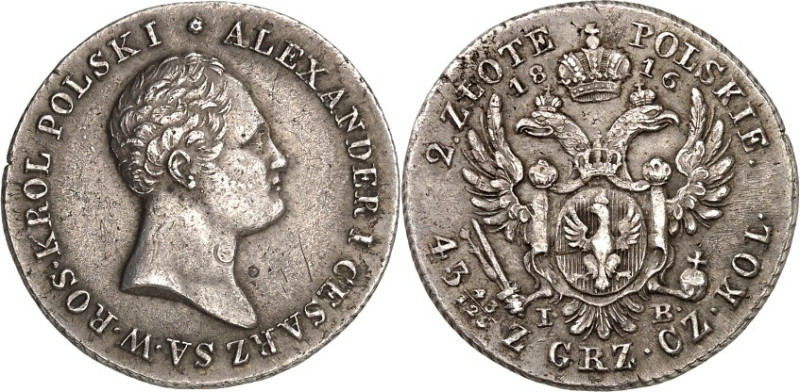 POLEN. 
Unter Russland. 
Alexander I. 1815-1825. 2&nbsp;Zlotych 1816 I.-B. Pla...