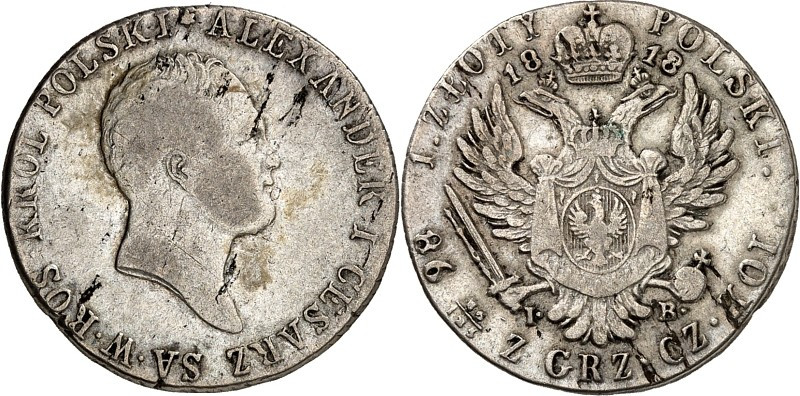 POLEN. 
Unter Russland. 
Alexander I. 1815-1825. 1 Zloty 1818 I.-B. Gum.&nbsp;...
