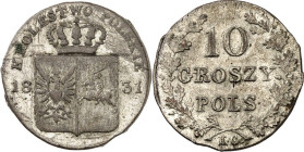 POLEN. 
Unter Russland. 
Polnischer Aufstand 1830-1831. 10&nbsp;Groszy 1831 o.Mzz., Mmz. K.G. Gekr. Wappen (Kronenkreuz weist zw. W-O)&nbsp;/ 3&nbsp...