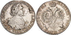 RUSSLAND. 
ZARENREICH. 
Peter I., der Große 1689-1725. Rubel AYNI (1718) Moskau. Geharn. belorb. Brb. n.r. / Gekr. Doppeladler. Uzd. 553ff., Dv. 165...