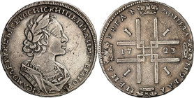 RUSSLAND. 
ZARENREICH. 
Peter I., der Große 1689-1725. Rubel 1723 Moskau. Belorb. Brb. n.r. / Kreuz aus 4 gekr. Monogrammen. Uzd. 610, Dv. 1657, Bit...