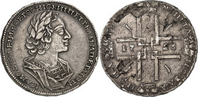 RUSSLAND. 
ZARENREICH. 
Peter I., der Große 1689-1725. Rubel 1723 Moskau. Belorb. Brb. n.r. / Kreuz aus 4 gekr. Monogrammen. Uzd. 610, Dv. 1658, Bit...