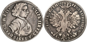 RUSSLAND. 
ZARENREICH. 
Peter I., der Große 1689-1725. Poltina (1/2 Rubel) AYE (1707) o. Mzz., , Geharn. belorb. Brb. n.r. / Gekr. Doppeladler, arab...