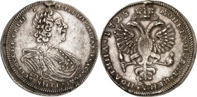 RUSSLAND. 
ZARENREICH. 
Peter I., der Große 1689-1725. Poltina (1/2 Rubel) 1725 CIIb St. Petersburg Belorb., reich geschmücktes Brb. n.r. / Gekr. Do...