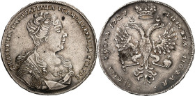 RUSSLAND. 
ZARENREICH. 
Katharina I. 1725-1727. Rubel 1727 Moskau, Brb. n. r. / Gekr. DA. Uzd.&nbsp; 666, Dv.&nbsp; 1665. . 

Schrf.,ss
