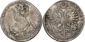 RUSSLAND. 
ZARENREICH. 
Katharina I. 1725-1727. Poltina (1/2 Rubel) 1726 C P-b St.Petersburg Brb. n. l. / Gekr. Doppeladler, Rand wechselnd l. und r...