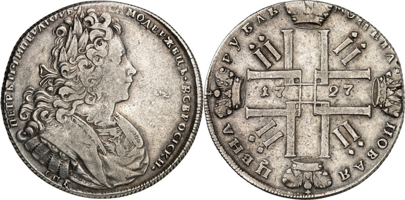 RUSSLAND. 
ZARENREICH. 
Peter II. 1727-1730. Rubel 1727 C P b St. Petersburg. ...