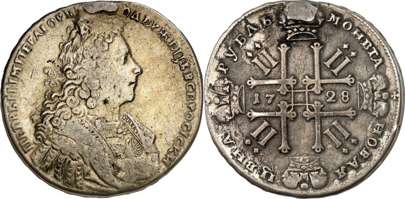 RUSSLAND. 
ZARENREICH. 
Peter II. 1727-1730. Rubel 1728 Moskau. Antik geharn. ...
