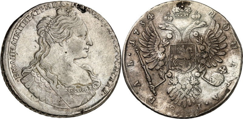 RUSSLAND. 
ZARENREICH. 
Anna 1730-1740. Rubel 1734 o. Mzz., Moskau. Gala-Brb. ...